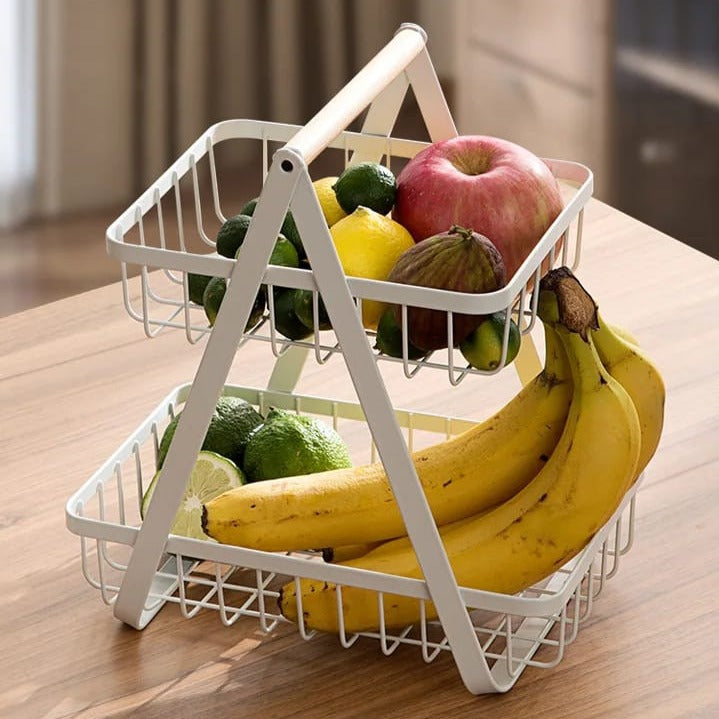 2 Tier Metalic Multi Purpose Storage Basket- White Apricot