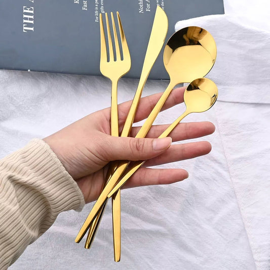 24 Pcs Premium Steel Cutlery Set-(4405) Plain Golden Apricot