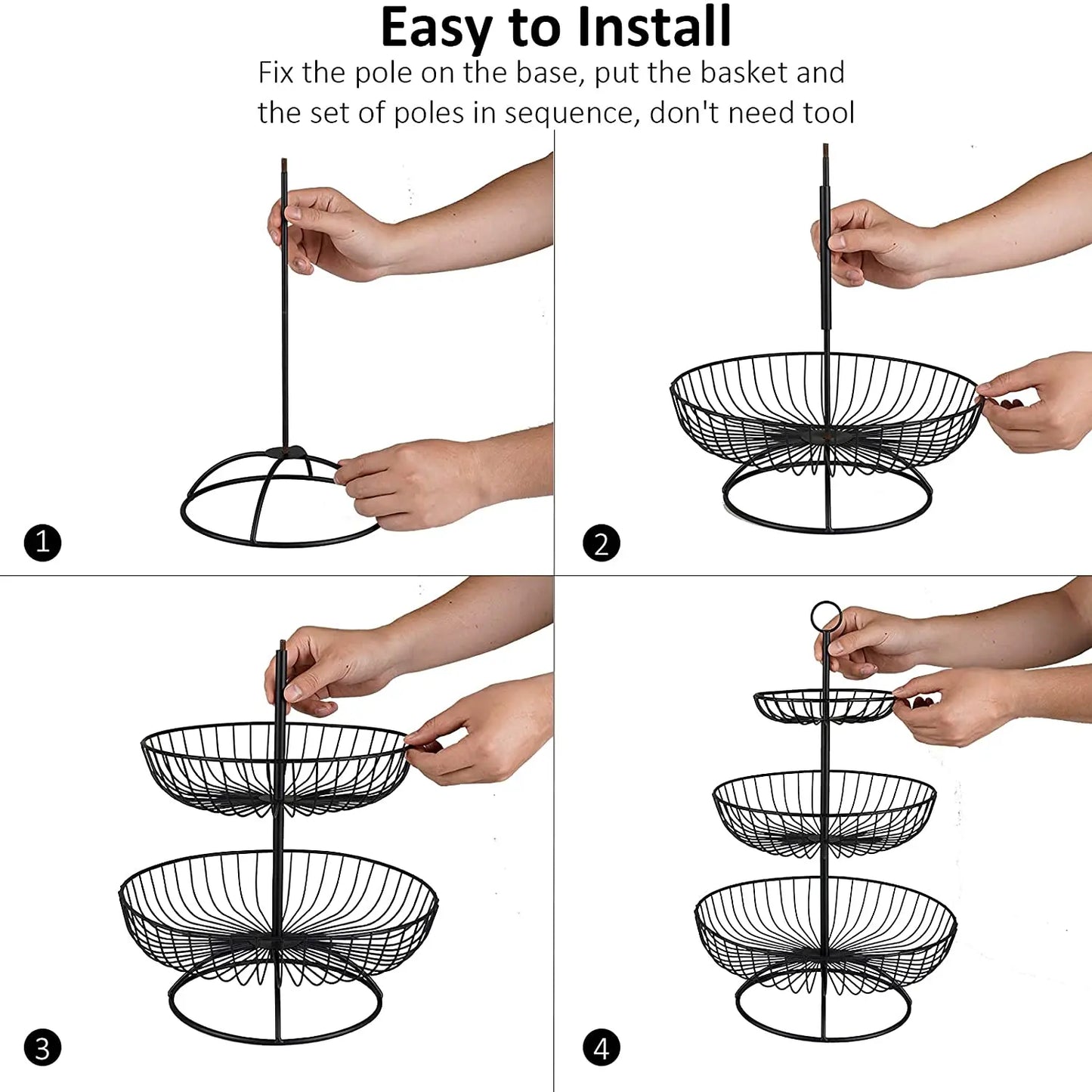 3 Tier Metal Fruit Storage Basket-Black(SA2405-08) Fruit Baskets Apricot