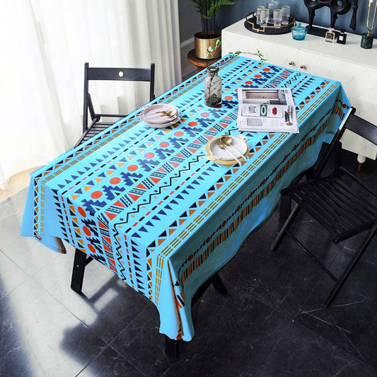 6 & 8 Seater Digital Printed Table Cover-Blue Geometric Table Cover Apricot