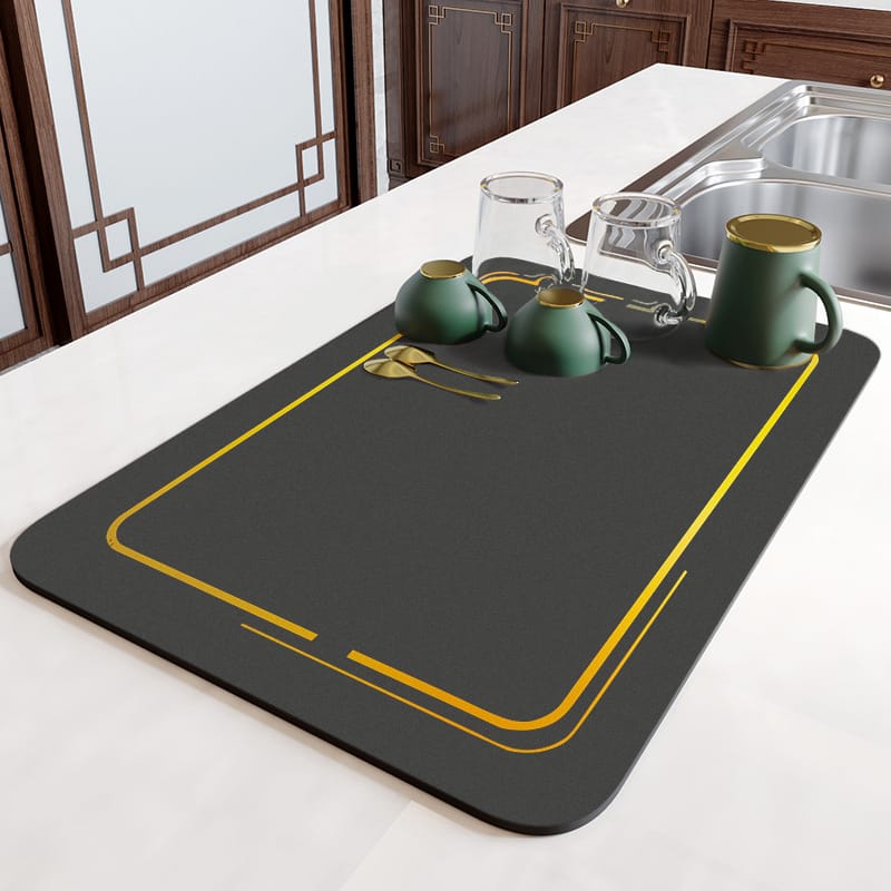 Anti Slip Dish Drying Mat-Golden Border (5398) Rugs Apricot