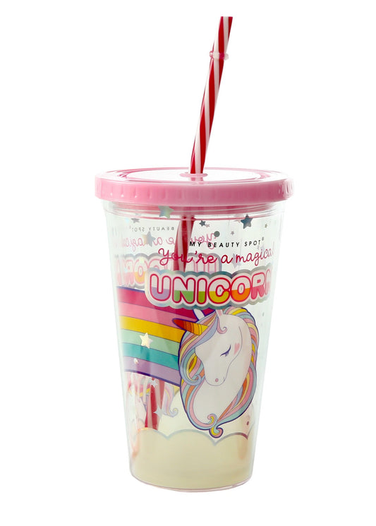 Double Walled Thick ACRYLIC Mug with Straw and 2hand Sanitizer Jars-Unicorn Spice and sugar Jar Apricot