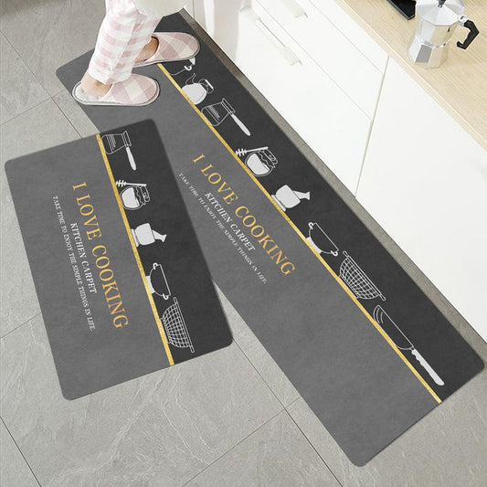 Anti slip Kitchen Floor Mat Set- Love Cooking Rugs Apricot