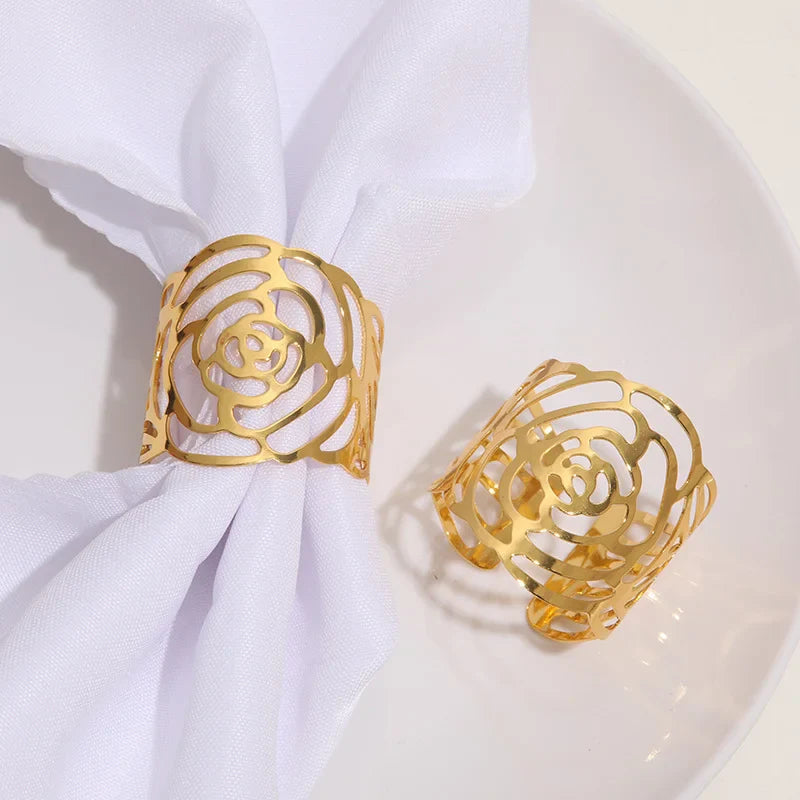 Napkin Holder Rings-Hollow(Golden) Kitchen Apricot