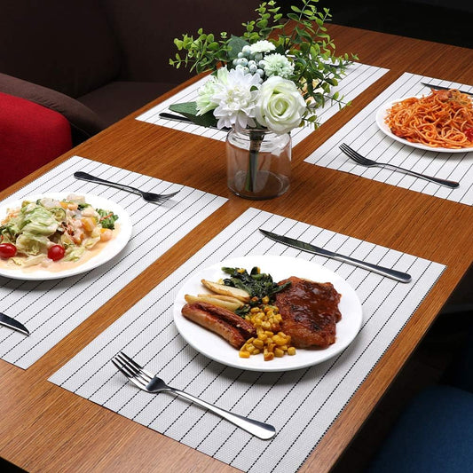 PVC Table Place Mats-White Stripes Table Mats Apricot