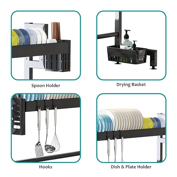 Stainless Steel Black Dish Drying Rack Over Kitchen Sink Dish Rack Apricot
