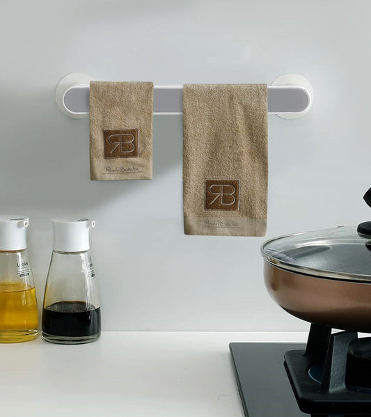 2 PCs RB Embroidered Kitchen Towels- L/Brown Bath Towels & Washcloths Apricot