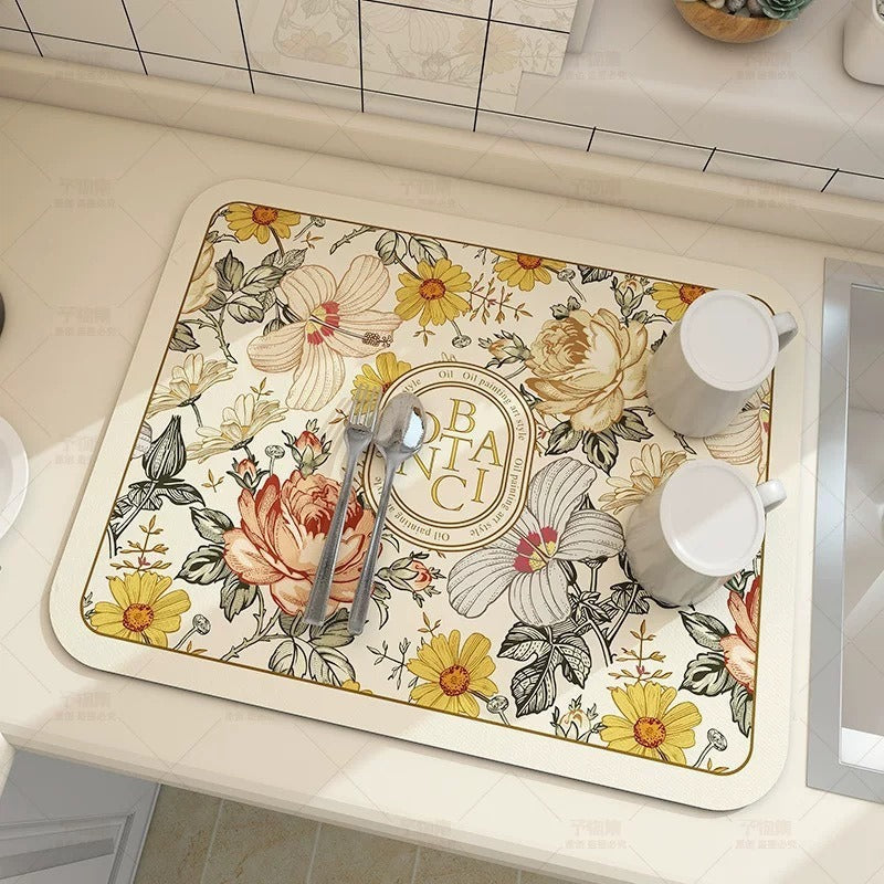 Anti Slip Dish Drying Mat-Botanic Rugs Apricot