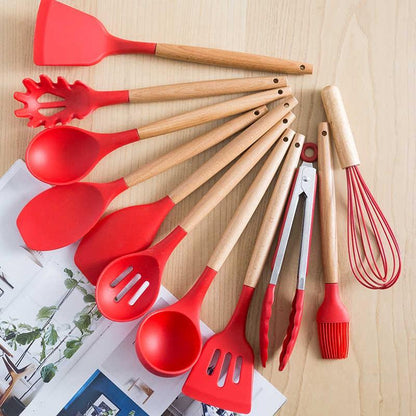 12 PCs Non stick Silicone Cooking Set-Red cooking set Apricot   