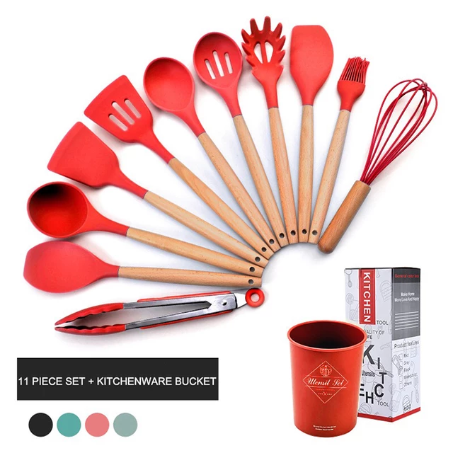 12 PCs Non stick Silicone Cooking Set-Red cooking set Apricot   