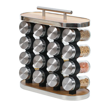 16 PCs Portable Spice Jar with 13933 Wooden Stand Spice and sugar Jar Apricot
