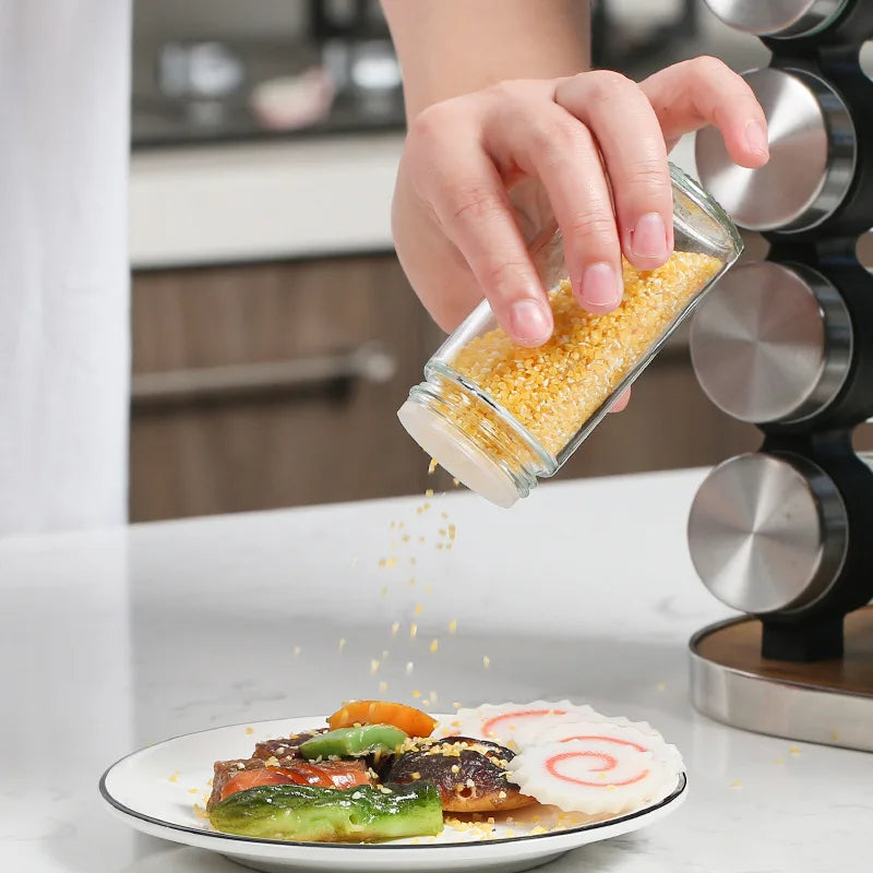 16 PCs Portable Spice Jar with 13933 Wooden Stand Spice and sugar Jar Apricot