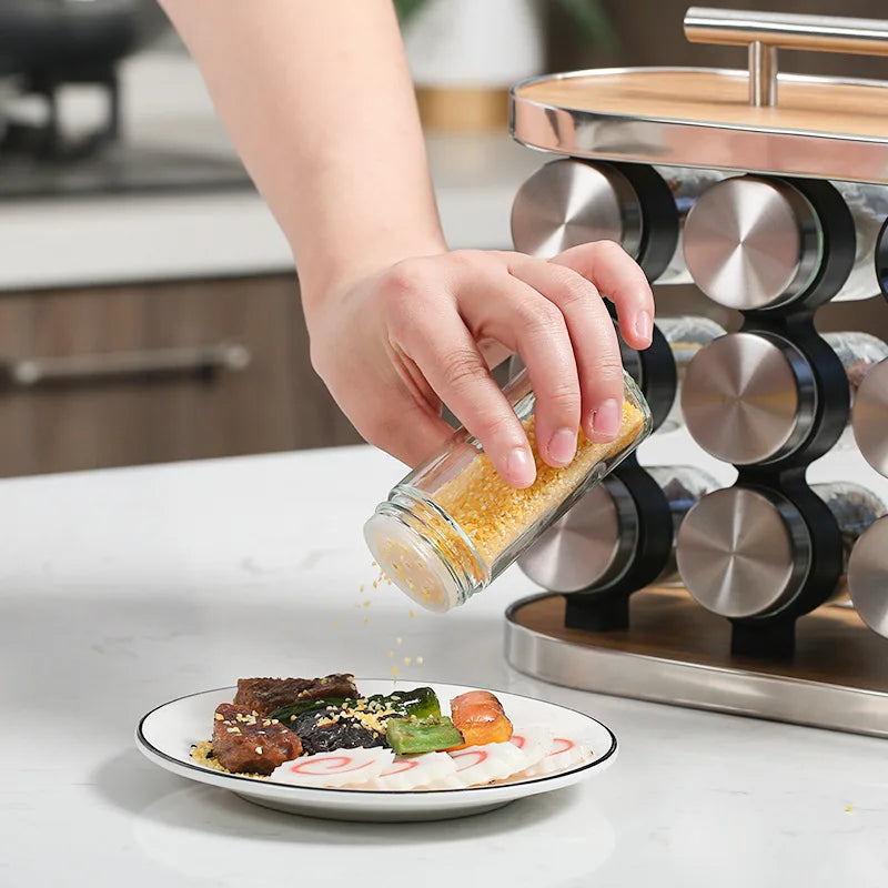 16 PCs Portable Spice Jar with 13933 Wooden Stand Spice and sugar Jar Apricot