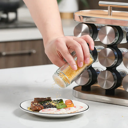 16 PCs Portable Spice Jar with 13933 Wooden Stand Spice and sugar Jar Apricot