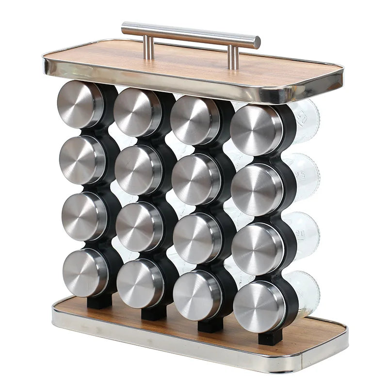 16 PCs Portable Spice Jar with 13933 Wooden Stand Spice and sugar Jar Apricot