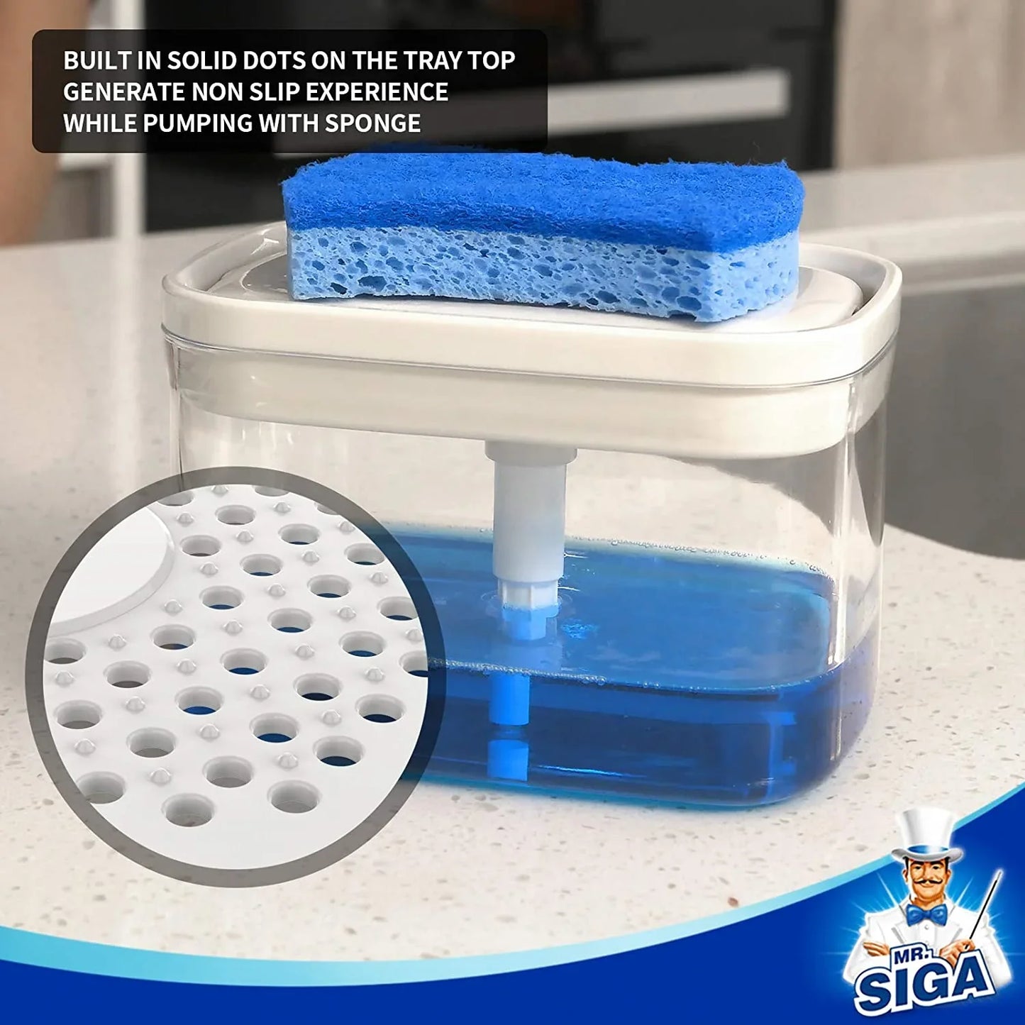 2 in 1 Premium Dishwashing Soap Pump Dispenser and Sponge Holder (SA2510-011) cutlery holder Apricot