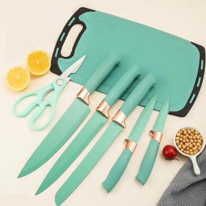 19 PCs Silicon Cooking & Knife Set With Board-13941Mint Green cooking set Apricot   