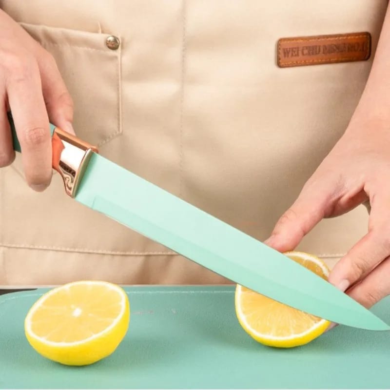 19 PCs Silicon Cooking & Knife Set With Board-13941Mint Green cooking set Apricot   