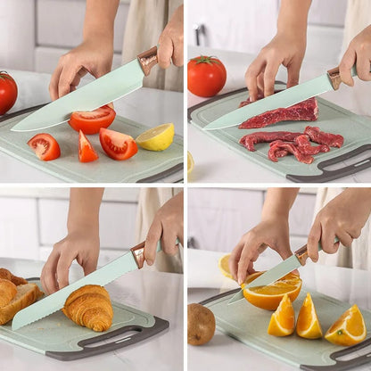 19 PCs Silicon Cooking & Knife Set With Board-13941Mint Green cooking set Apricot   