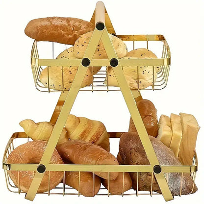 2 Tier Metalic Multi Purpose Storage Basket-5345 Golden  Apricot   