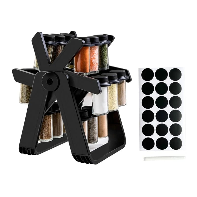 21 PCs Rotating Spice Jar Organizer-14277-With Stand Spice and sugar Jar Apricot