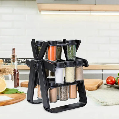 21 PCs Rotating Spice Jar Organizer-14277-With Stand Spice and sugar Jar Apricot
