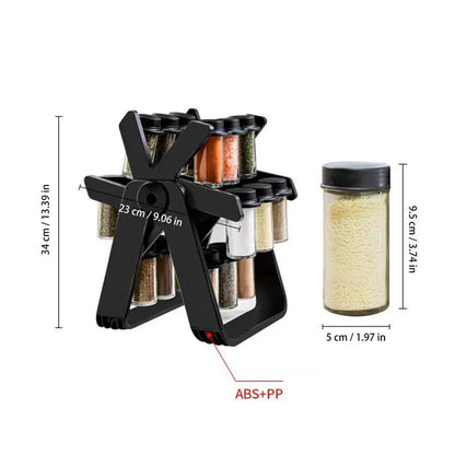 21 PCs Rotating Spice Jar Organizer-14277-With Stand Spice and sugar Jar Apricot