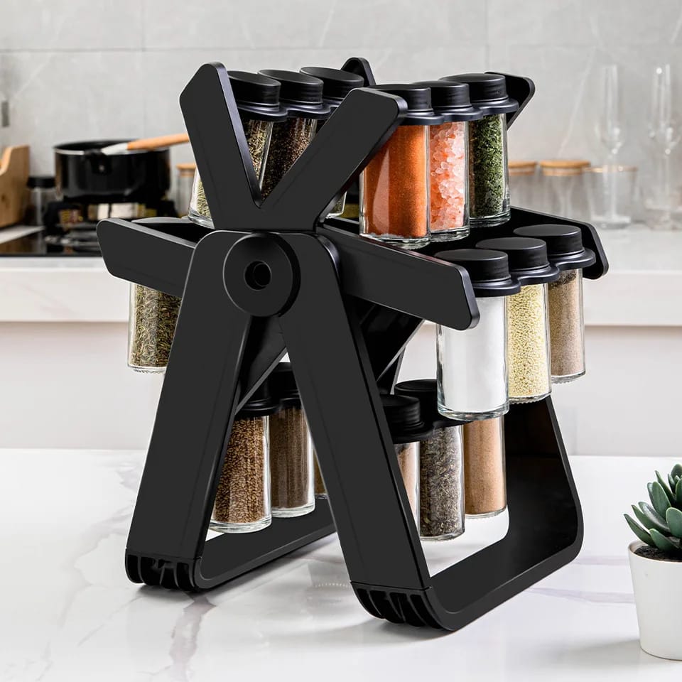 21 PCs Rotating Spice Jar Organizer-14277-With Stand Spice and sugar Jar Apricot