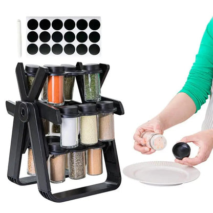 21 PCs Rotating Spice Jar Organizer-14277-With Stand Spice and sugar Jar Apricot