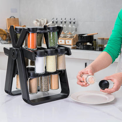 21 PCs Rotating Spice Jar Organizer-14277-With Stand Spice and sugar Jar Apricot