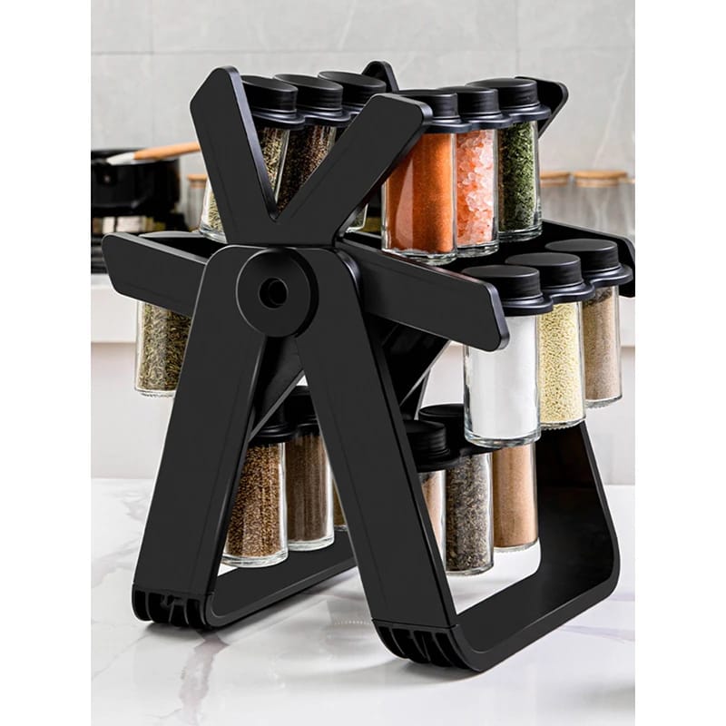 21 PCs Rotating Spice Jar Organizer-14277-With Stand Spice and sugar Jar Apricot
