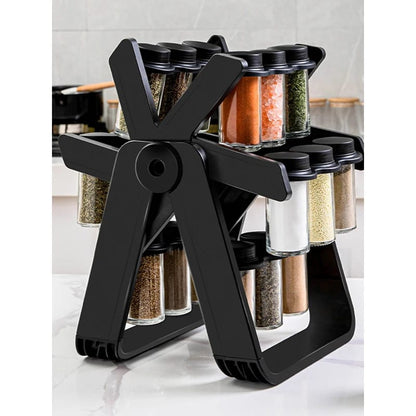 21 PCs Rotating Spice Jar Organizer-14277-With Stand Spice and sugar Jar Apricot