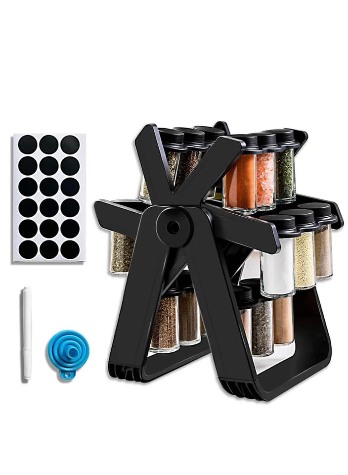21 PCs Rotating Spice Jar Organizer-14277-With Stand Spice and sugar Jar Apricot