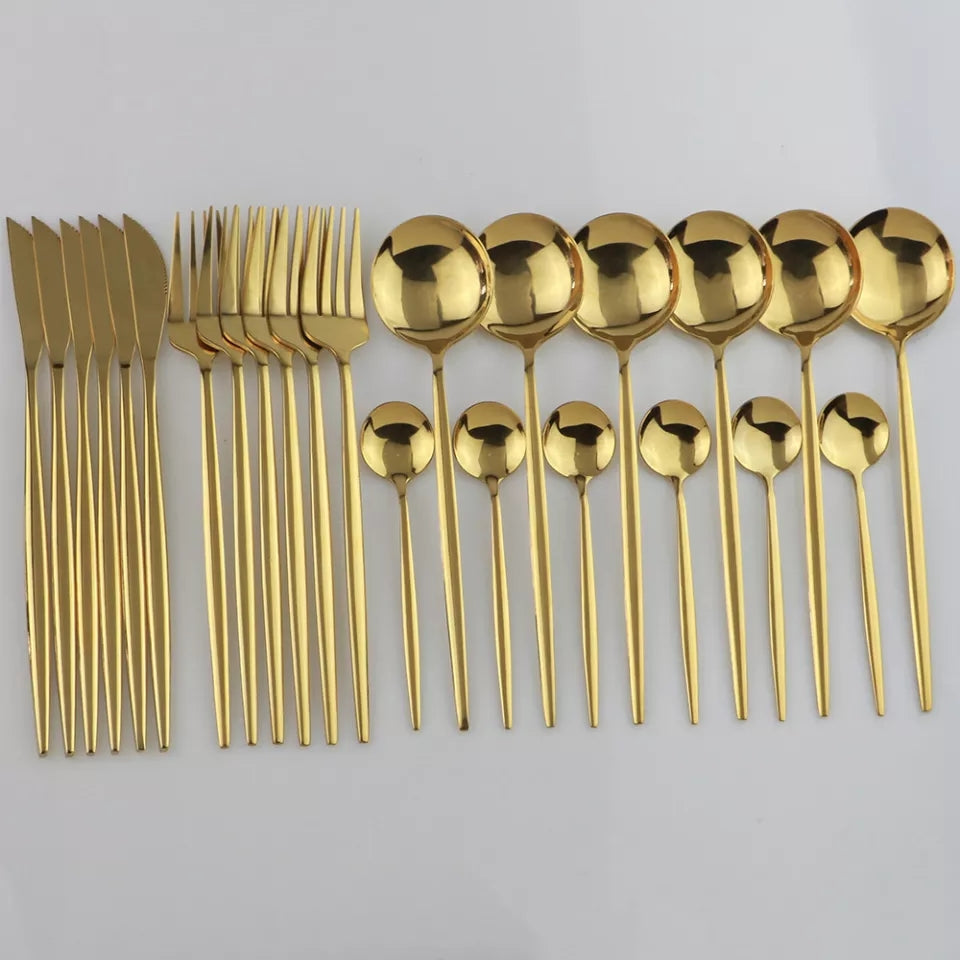 24 Pcs Premium Steel Cutlery Set-Plain Golden(4405)  Apricot   