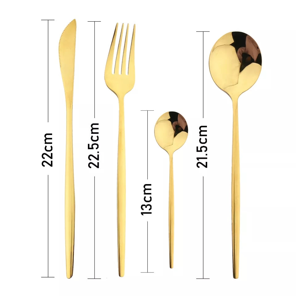 24 Pcs Premium Steel Cutlery Set-(4405) Plain Golden Apricot