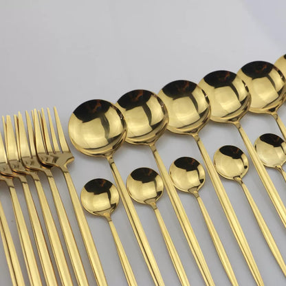 24 Pcs Premium Steel Cutlery Set-(4405) Plain Golden Apricot