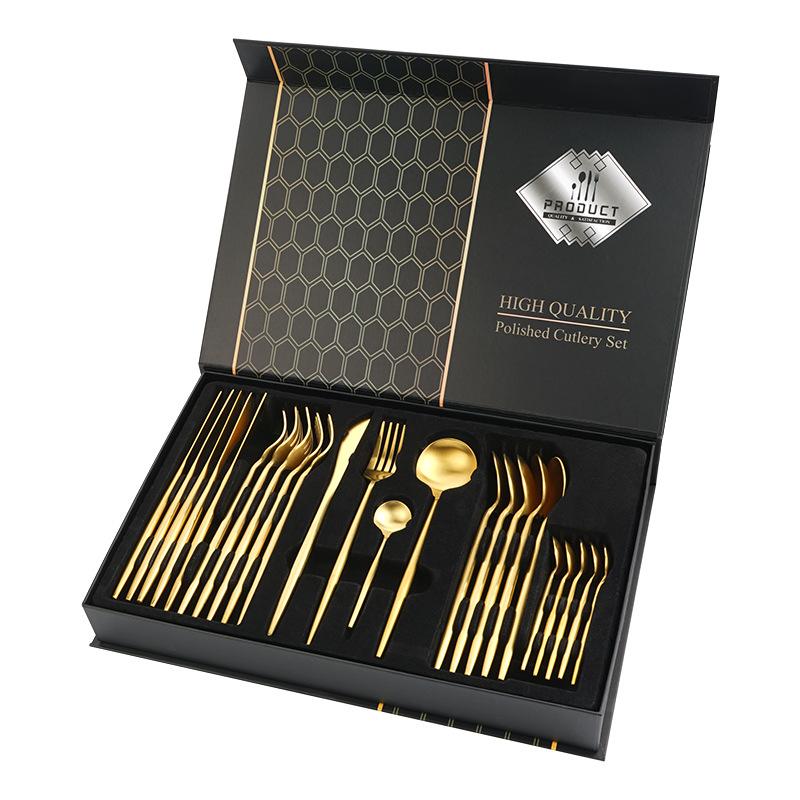 24 Pcs Premium Steel Cutlery Set-(4405) Plain Golden Apricot