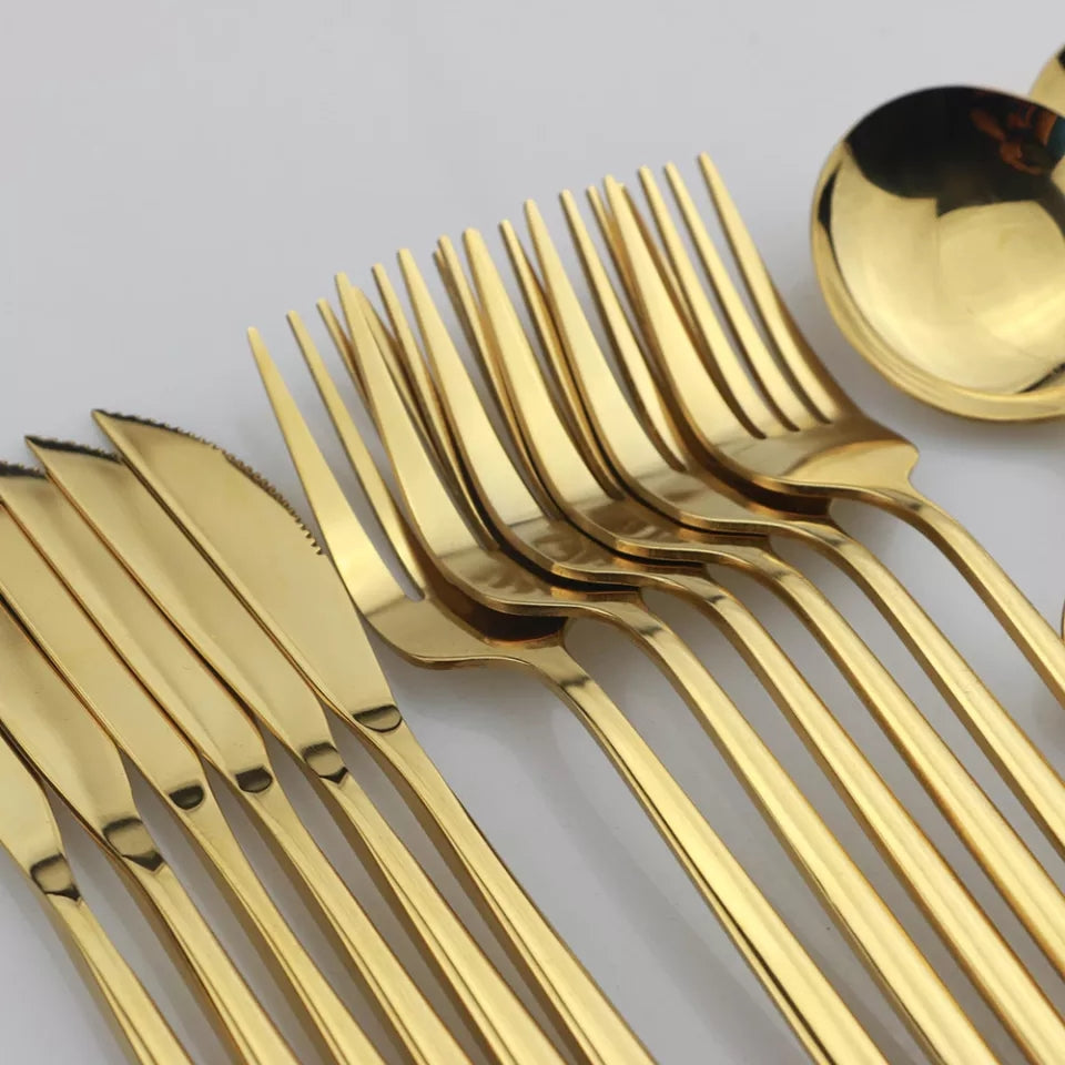 24 Pcs Premium Steel Cutlery Set-(4405) Plain Golden Apricot