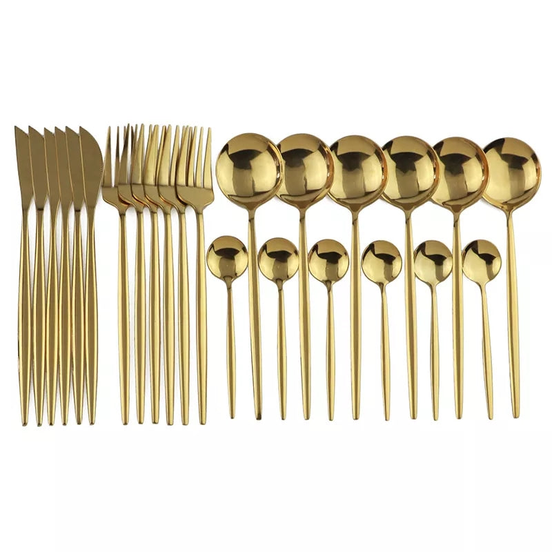 24 Pcs Premium Steel Cutlery Set-(4405) Plain Golden Apricot