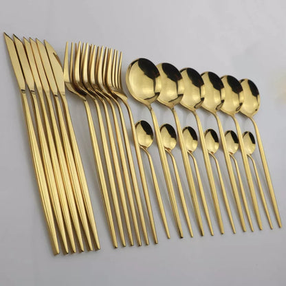 24 Pcs Premium Steel Cutlery Set-(4405) Plain Golden Apricot