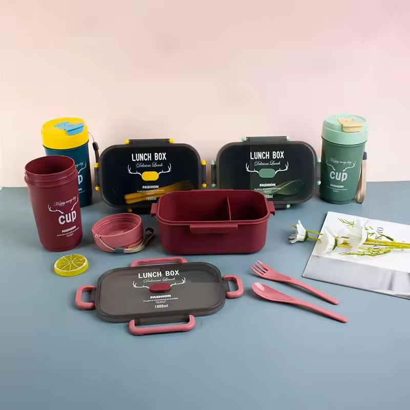 2PCS Lunch Box Set-(5898) Mate Sea Green Apricot