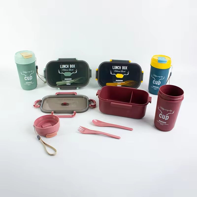 2PCS Lunch Box Set-(5898) Mate Sea Green Apricot