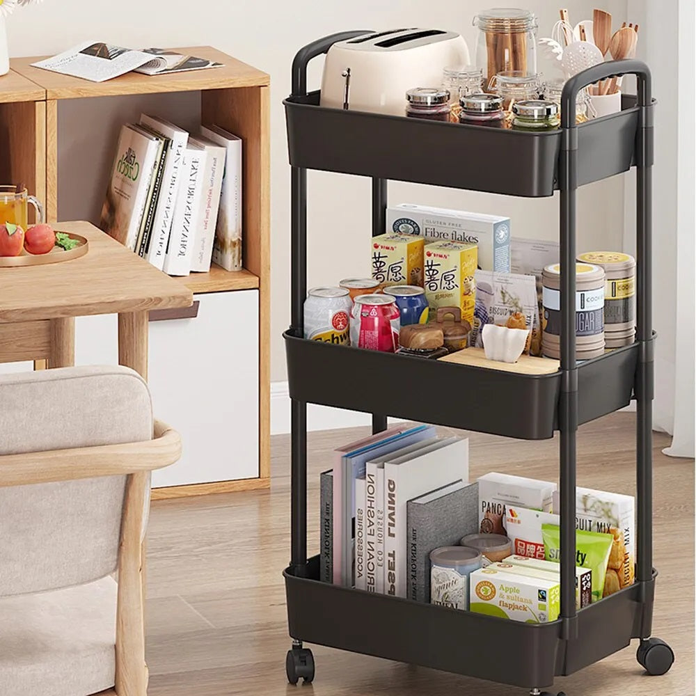 3-Layers Multi-function Trolley Storage Organizer(5295) Storage Organizer Apricot Black  