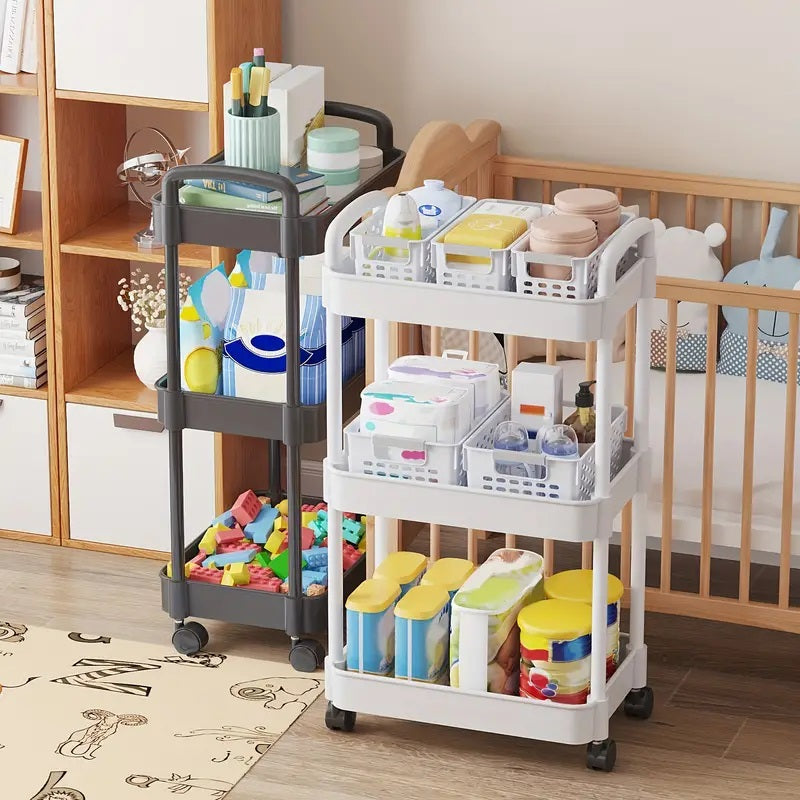3-Layers Multi-function Trolley Storage Organizer(5295) Storage Organizer Apricot   