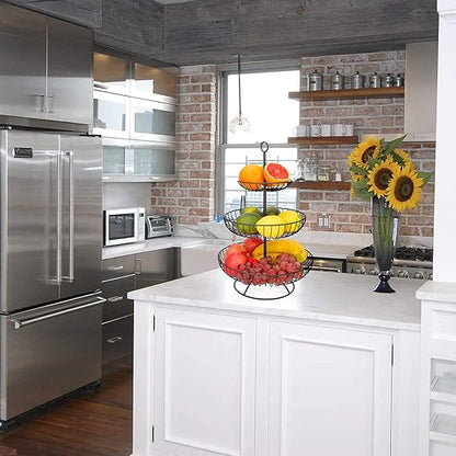 3 Tier Metal Fruit Storage Basket-Black(SA2405-08) Fruit Baskets Apricot   
