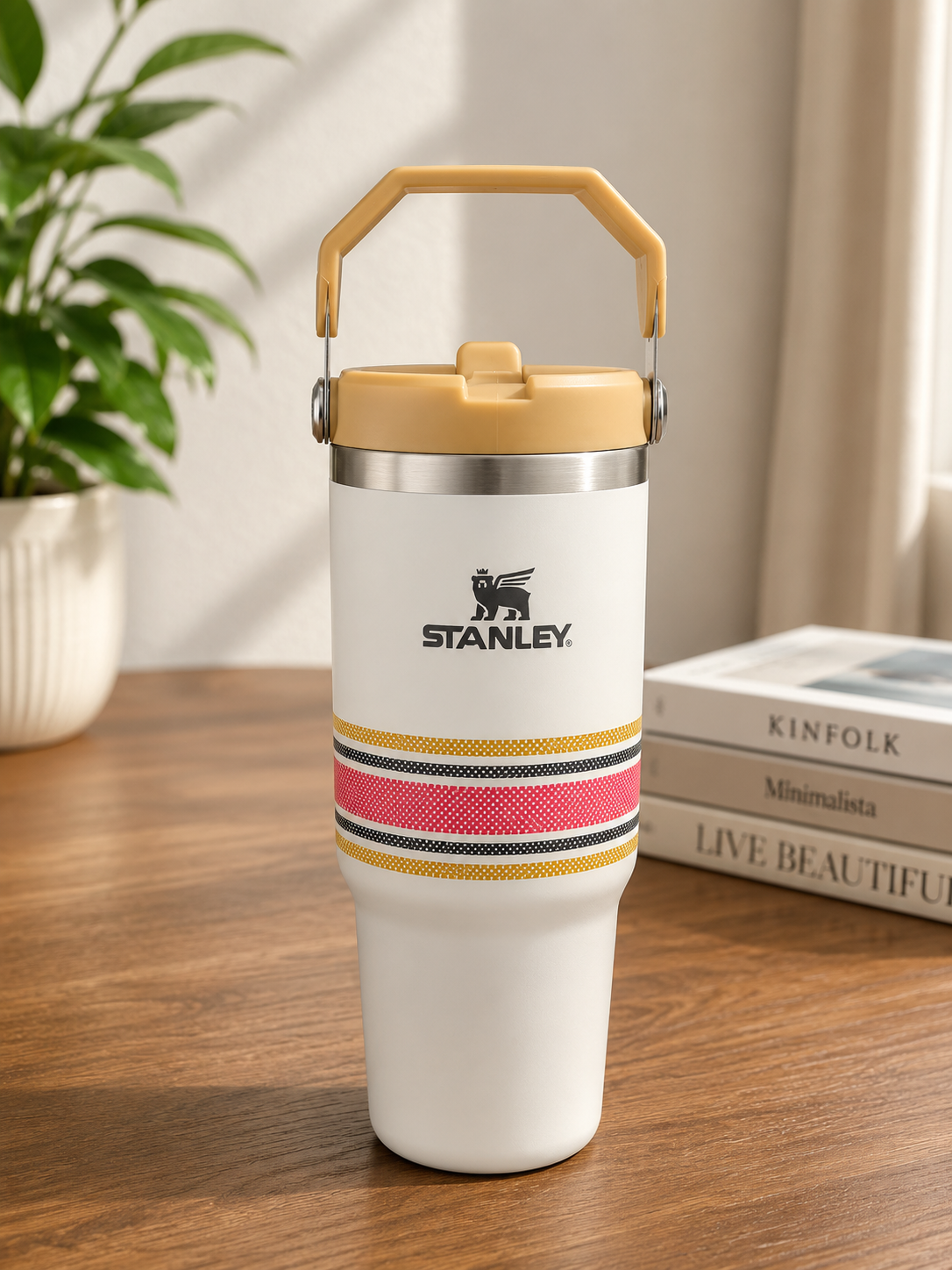 Stanley Quencher H2.0 FlowState™ Tumbler 40 OZ-900ML- White(Stripes) Tumbler Apricot