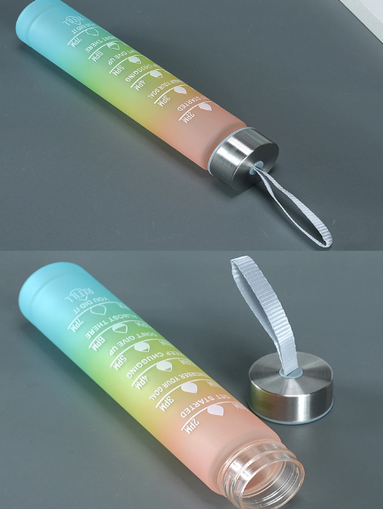 3PCS Water Bottle with Two Straws-5573Purple Lid  Apricot   