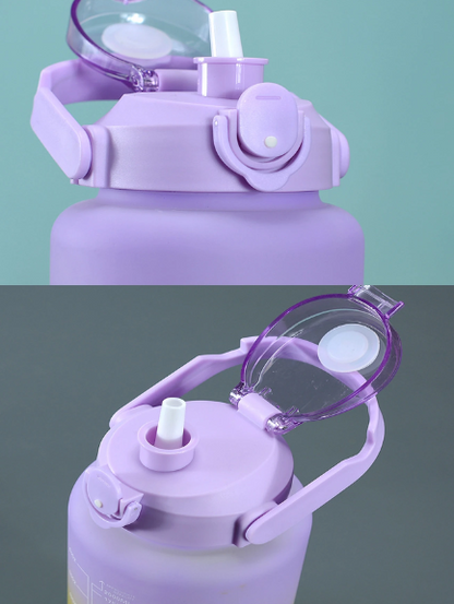 3PCS Water Bottle with Two Straws-5573Purple Lid  Apricot   