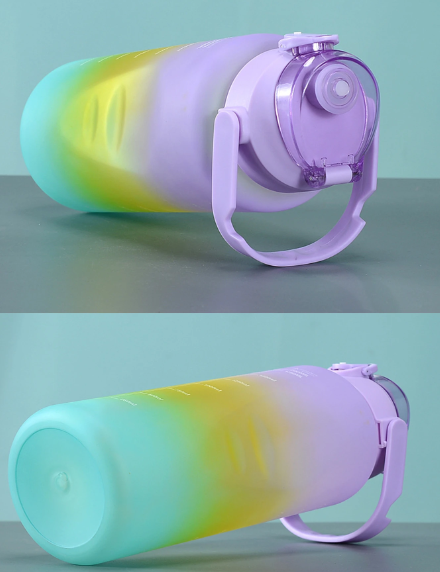 3PCS Water Bottle with Two Straws-5573Purple Lid  Apricot   