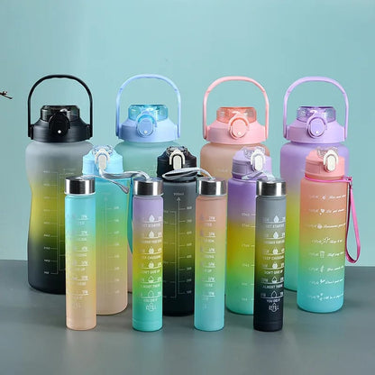 3PCS Water Bottle with Two Straws-5573Purple Lid  Apricot   